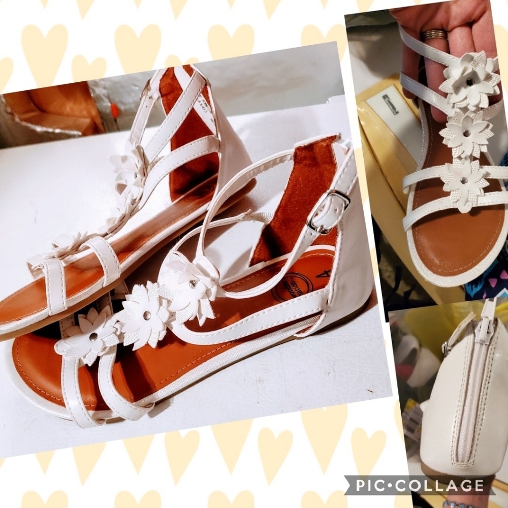 Girls white leather sandals, euc pretty 4